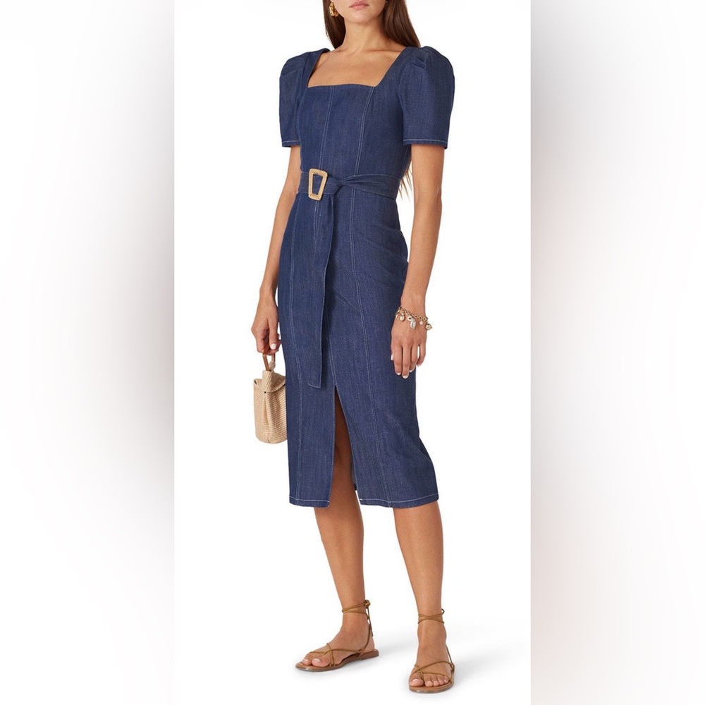 Shoshanna Denim Stretch Midi Candelaria Dress Size 8